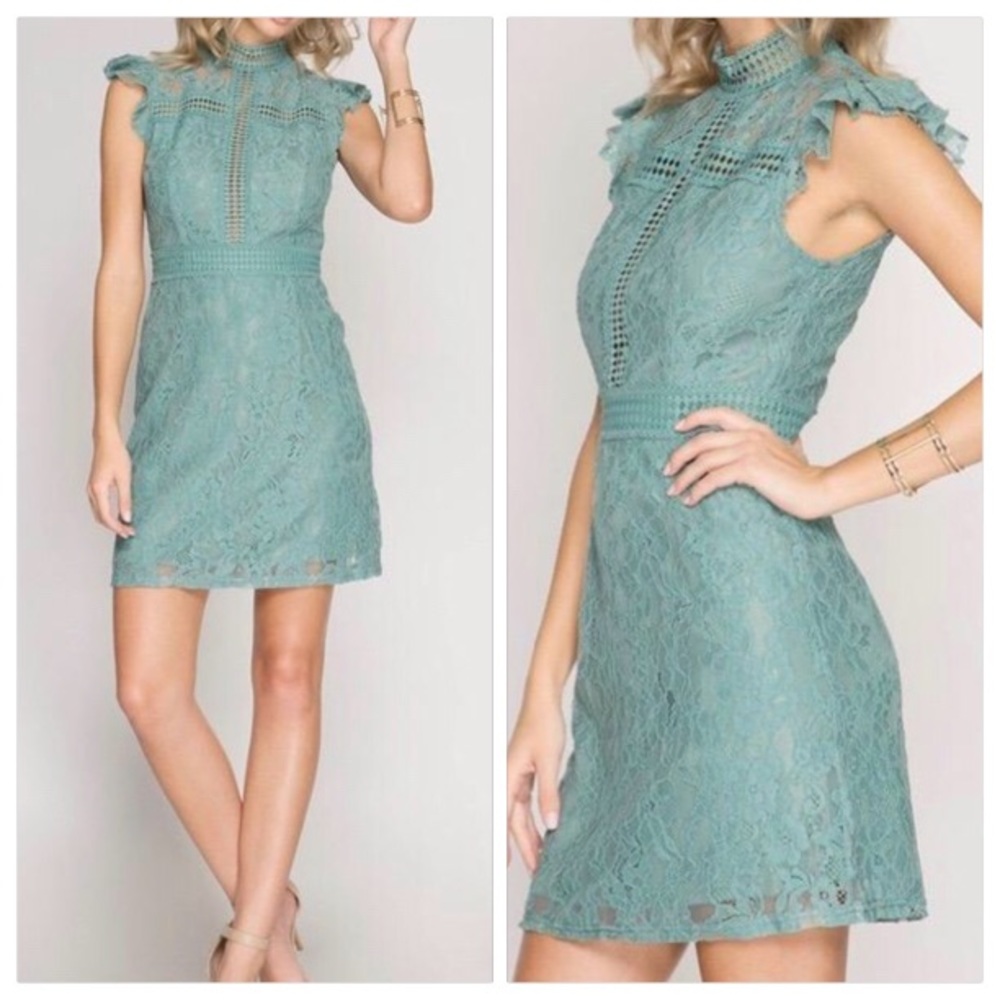 NWT💚She and Sky lace mock neck dress